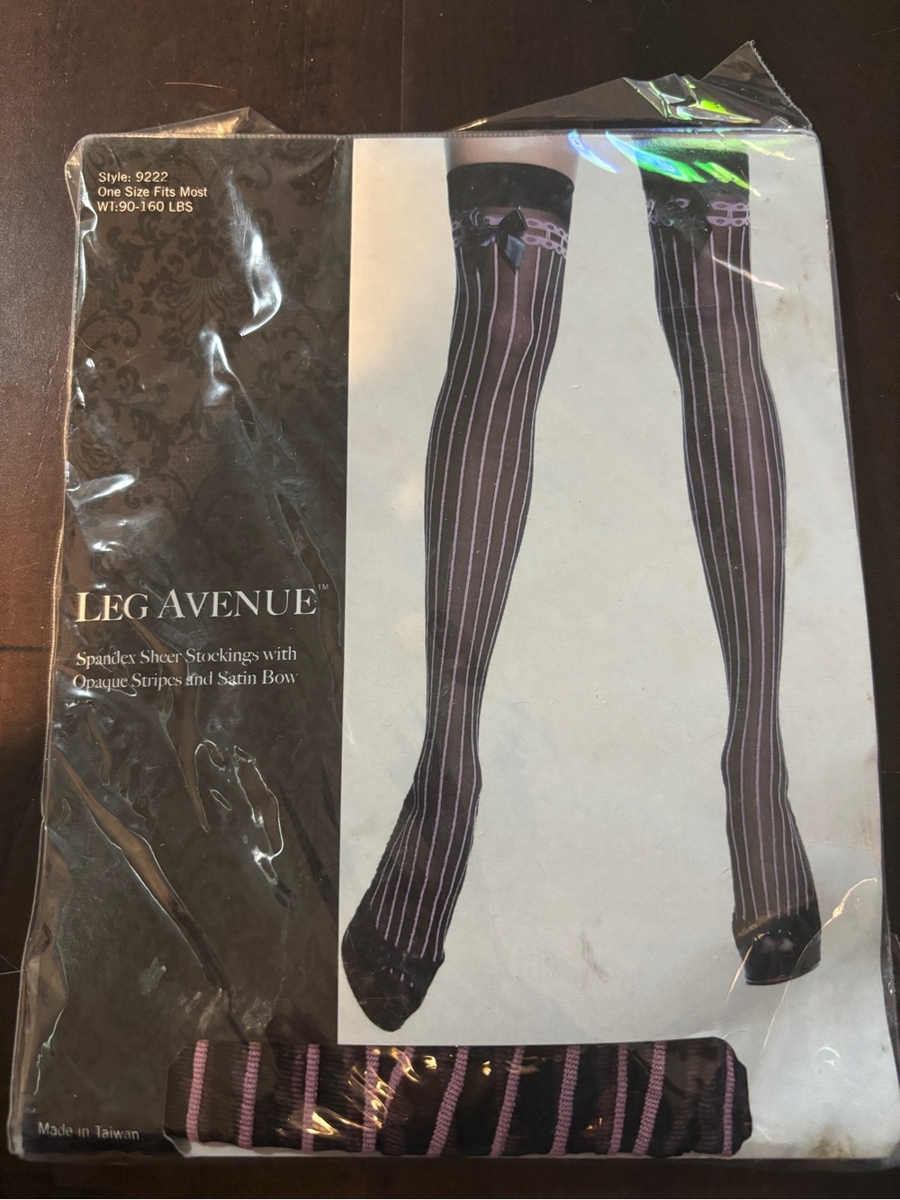 Leg Avenue Black & Pink  spandex sheer Thigh-High stockings one size satin bow